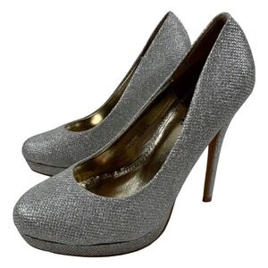 Bella Marie Tamika Mesh Silver Stiletto Platform Heels Closed Toe Pumps Size 7
